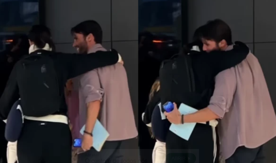 Ivete Sangalo é recebida com abraço pelo ex-marido, Daniel Cady, ao retornar de viagem